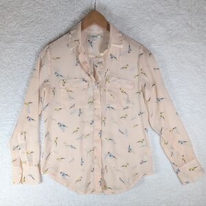 307-Madewell 💯 Silk Bird Print Shirt - Light Pink